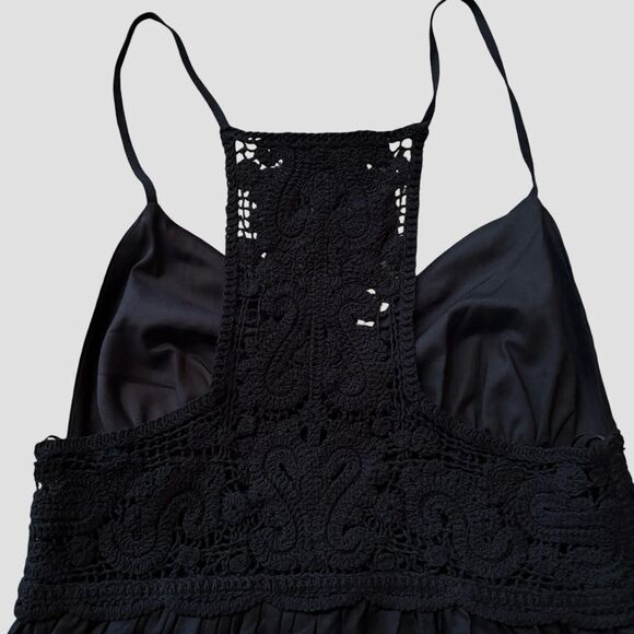 Jason Wu Linen Blend Crochet Knit Detail Maxi Dress Black Womens Medium $425 NEW - Picture 6 of 11